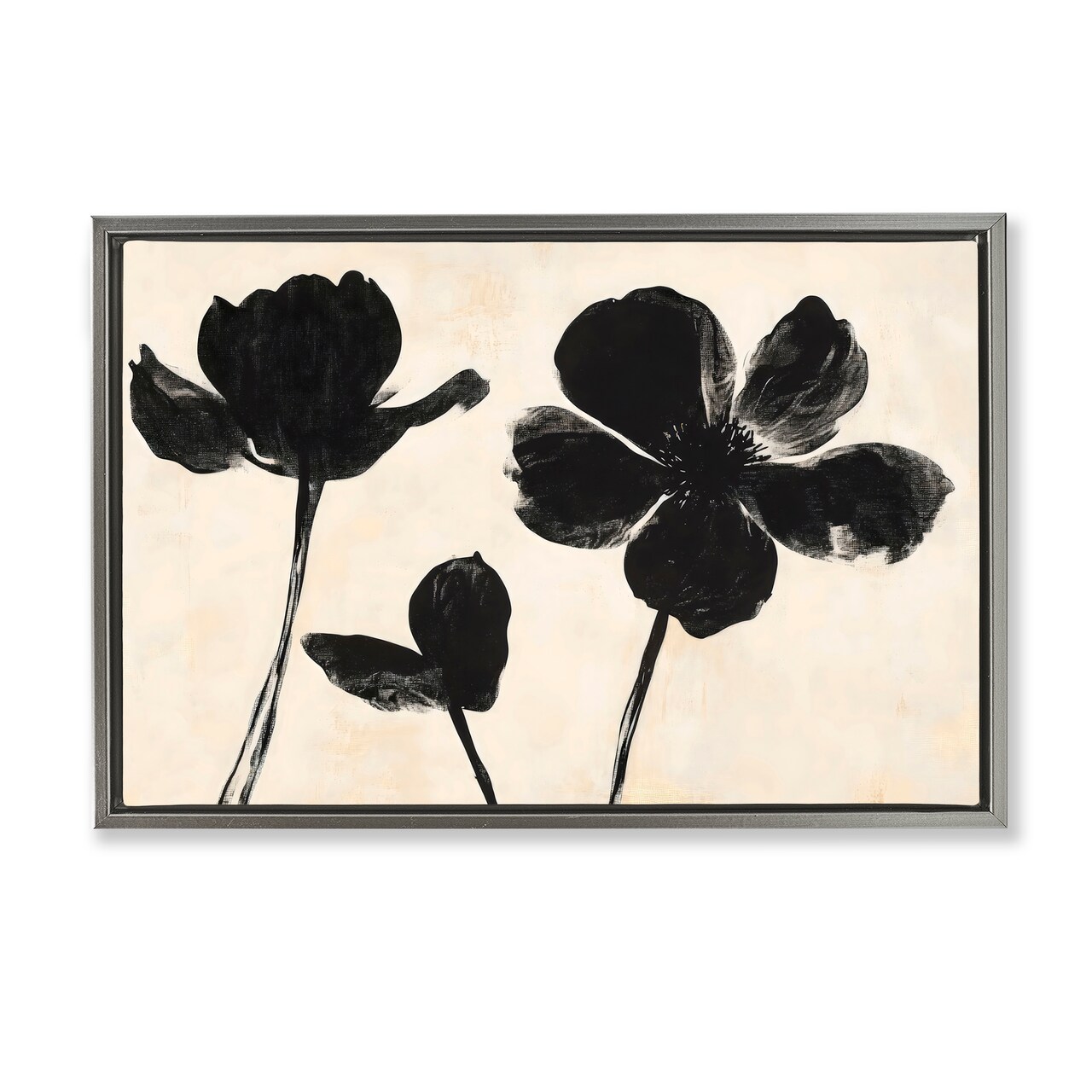 Stupell Industries Inky Black Florals Silhouette Black Framed Floater Canvas Wall Art, design by Creative Studio